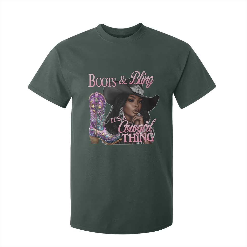 Melanin Cowgirl T Shirt For Kid Boots & Bling its a Cowgirl Thing Black Cowgirl Melanin TS02 Dark Forest Green Print Your Wear