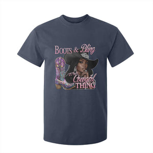 Melanin Cowgirl T Shirt For Kid Boots & Bling its a Cowgirl Thing Black Cowgirl Melanin TS02 Navy Print Your Wear