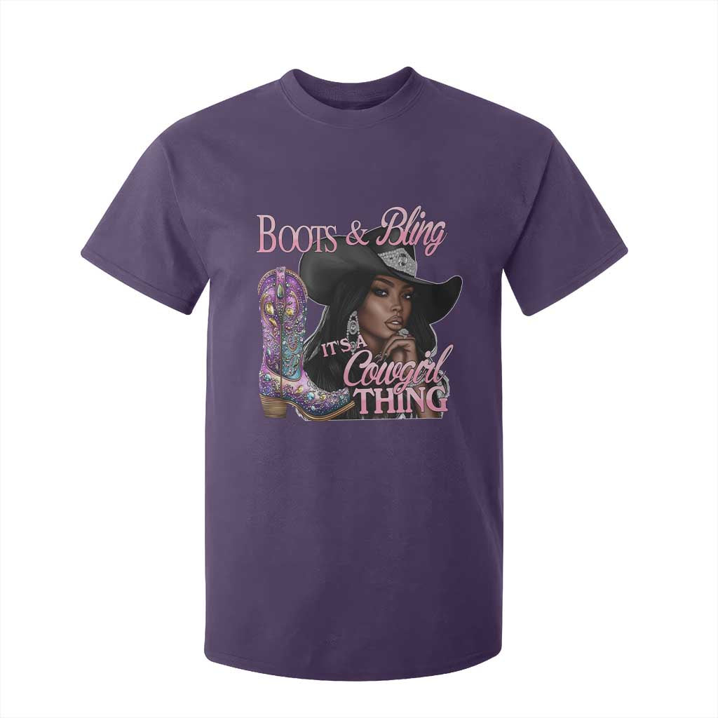Melanin Cowgirl T Shirt For Kid Boots & Bling its a Cowgirl Thing Black Cowgirl Melanin TS02 Purple Print Your Wear