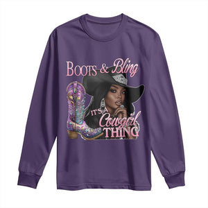 Melanin Cowgirl Long Sleeve Shirt Boots & Bling its a Cowgirl Thing Black Cowgirl Melanin TS02 Purple Print Your Wear