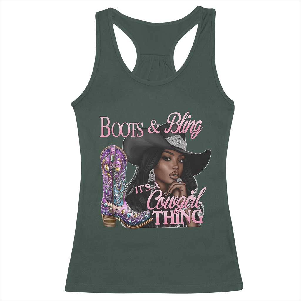Melanin Cowgirl Racerback Tank Top Boots & Bling its a Cowgirl Thing Black Cowgirl Melanin TS02 Dark Forest Green Print Your Wear