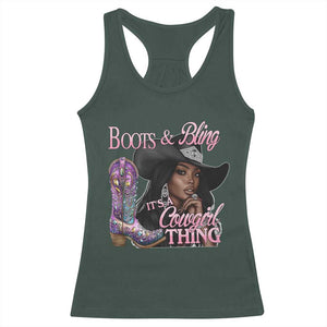 Melanin Cowgirl Racerback Tank Top Boots & Bling its a Cowgirl Thing Black Cowgirl Melanin TS02 Dark Forest Green Print Your Wear