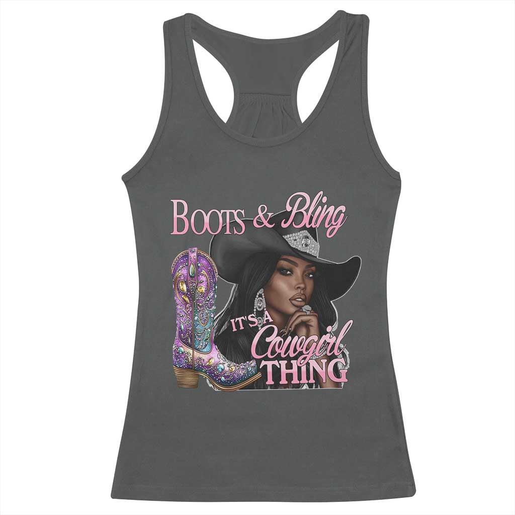 Melanin Cowgirl Racerback Tank Top Boots & Bling its a Cowgirl Thing Black Cowgirl Melanin TS02 Dark Heather Print Your Wear