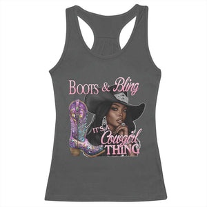 Melanin Cowgirl Racerback Tank Top Boots & Bling its a Cowgirl Thing Black Cowgirl Melanin TS02 Dark Heather Print Your Wear