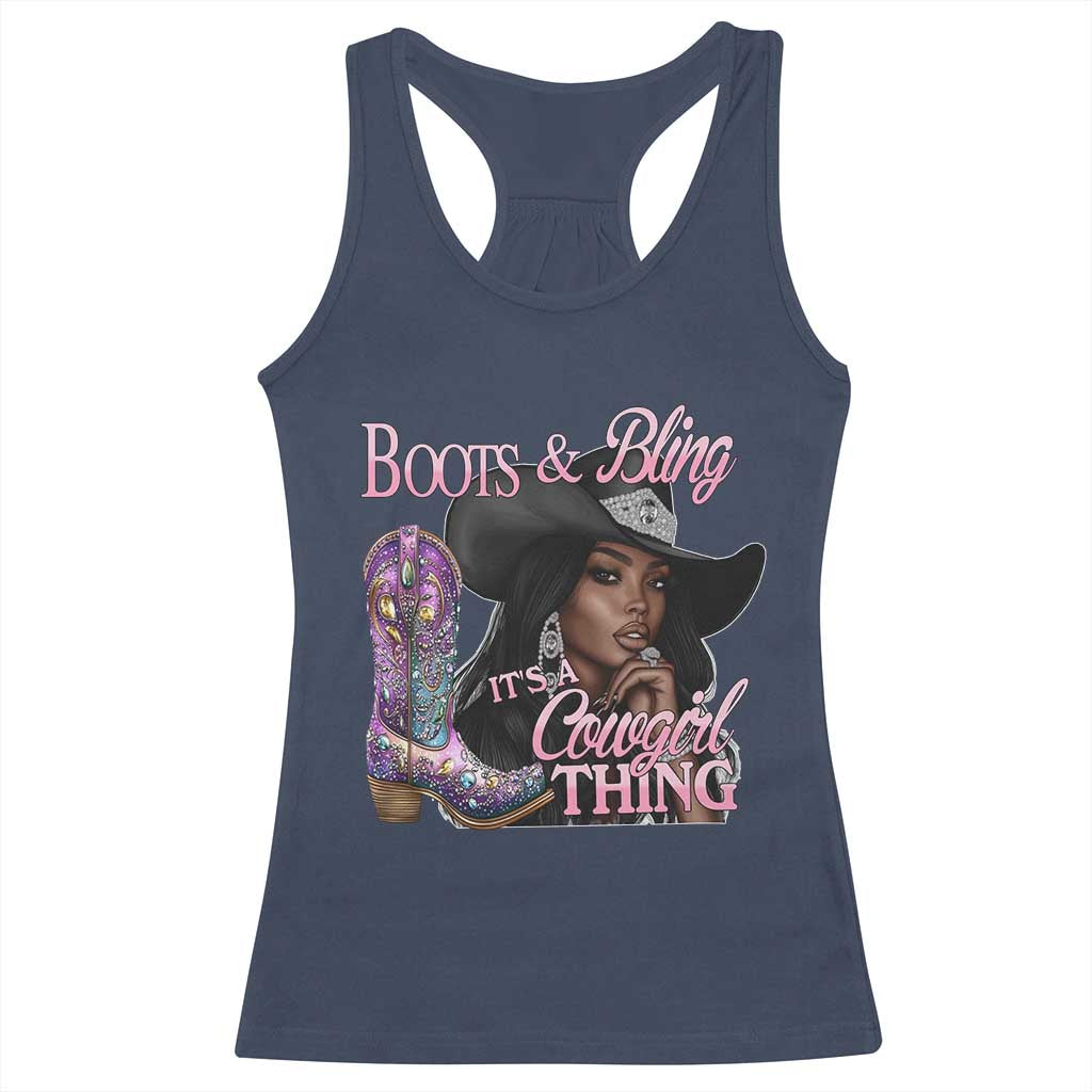Melanin Cowgirl Racerback Tank Top Boots & Bling its a Cowgirl Thing Black Cowgirl Melanin TS02 Navy Print Your Wear