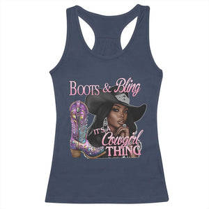 Melanin Cowgirl Racerback Tank Top Boots & Bling its a Cowgirl Thing Black Cowgirl Melanin TS02 Navy Print Your Wear