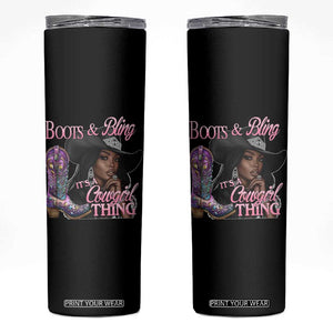 Melanin Cowgirl Skinny Tumbler Boots & Bling its a Cowgirl Thing Black Cowgirl Melanin TS02 Black Print Your Wear