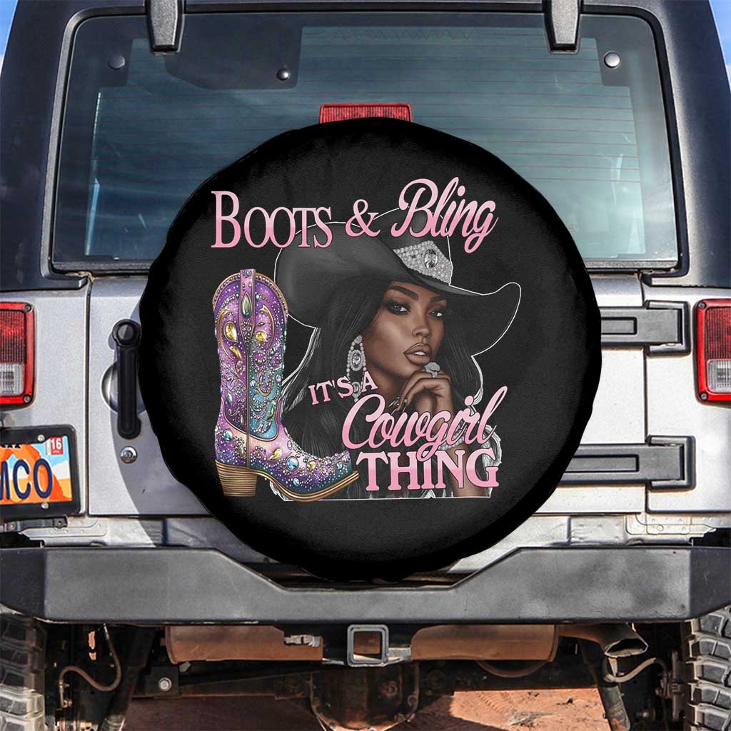Melanin Cowgirl Spare Tire Cover Boots & Bling its a Cowgirl Thing Black Cowgirl Melanin TS02 No hole Black Print Your Wear