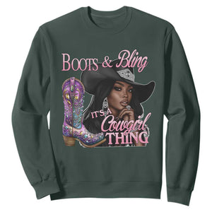 Melanin Cowgirl Sweatshirt Boots & Bling its a Cowgirl Thing Black Cowgirl Melanin TS02 Dark Forest Green Print Your Wear