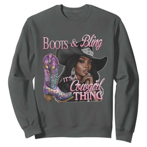 Melanin Cowgirl Sweatshirt Boots & Bling its a Cowgirl Thing Black Cowgirl Melanin TS02 Dark Heather Print Your Wear