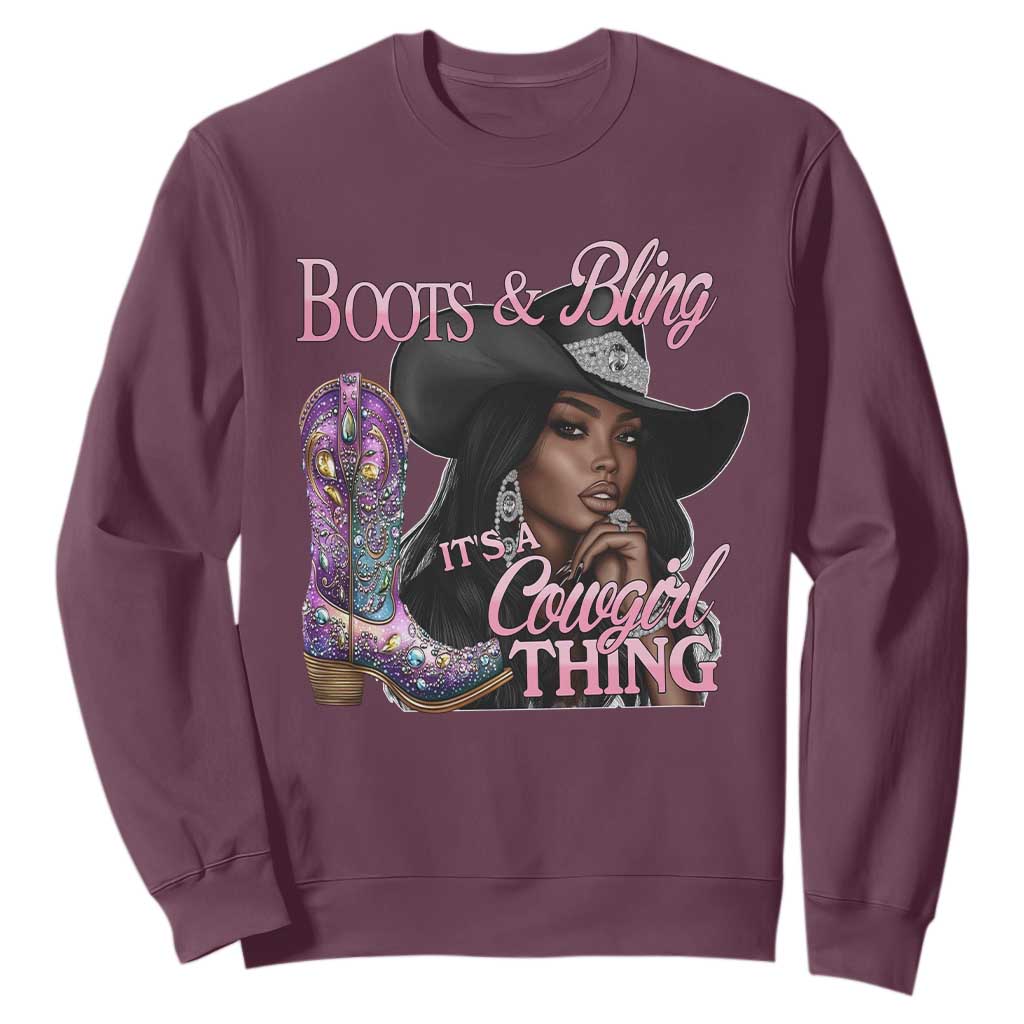 Melanin Cowgirl Sweatshirt Boots & Bling its a Cowgirl Thing Black Cowgirl Melanin TS02 Maroon Print Your Wear