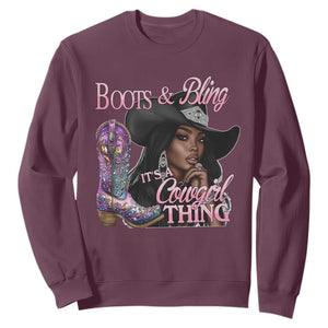 Melanin Cowgirl Sweatshirt Boots & Bling its a Cowgirl Thing Black Cowgirl Melanin TS02 Maroon Print Your Wear