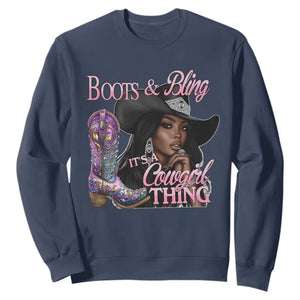 Melanin Cowgirl Sweatshirt Boots & Bling its a Cowgirl Thing Black Cowgirl Melanin TS02 Navy Print Your Wear