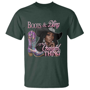 Melanin Cowgirl T Shirt Boots & Bling its a Cowgirl Thing Black Cowgirl Melanin TS02 Dark Forest Green Print Your Wear