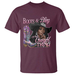 Melanin Cowgirl T Shirt Boots & Bling its a Cowgirl Thing Black Cowgirl Melanin TS02 Maroon Print Your Wear