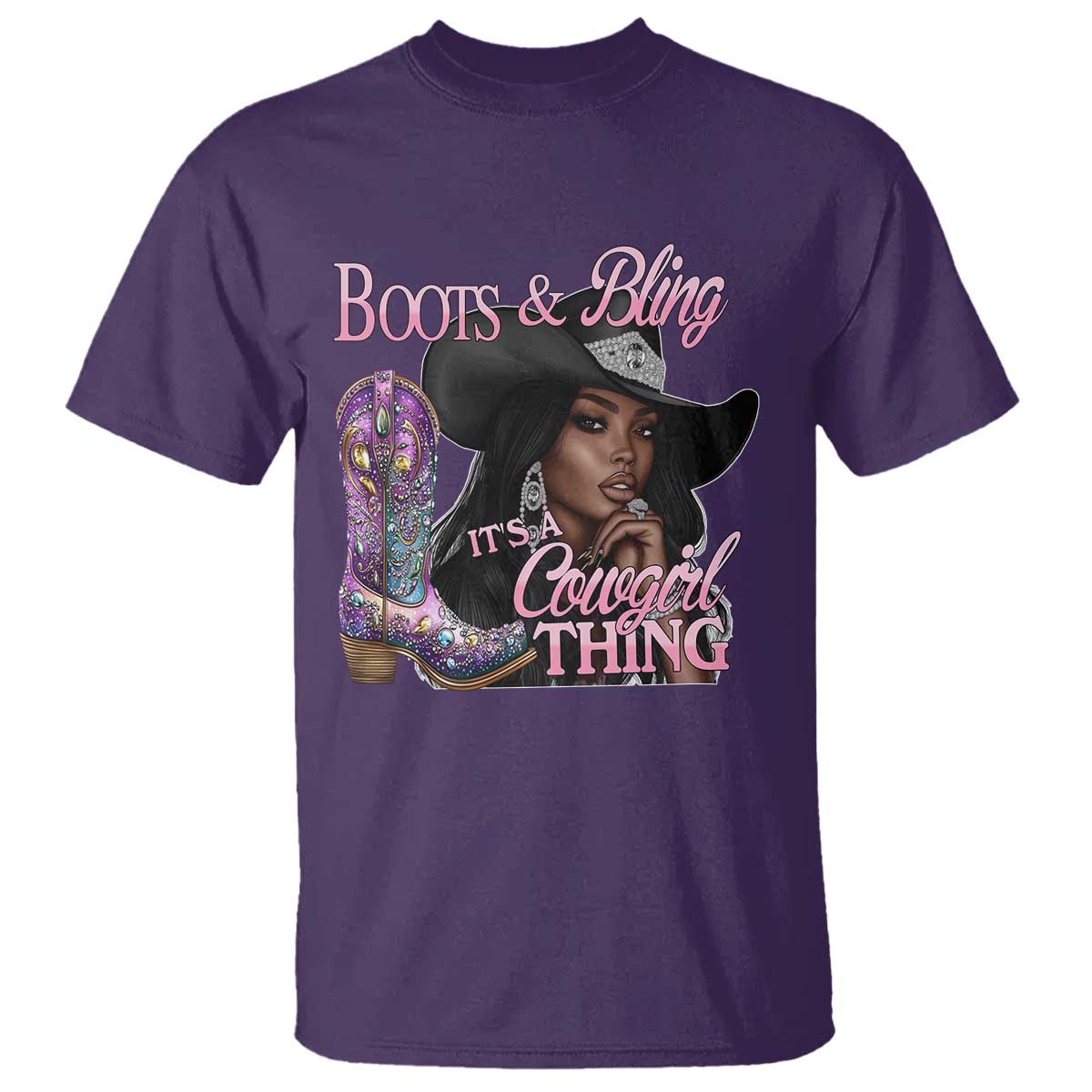 Melanin Cowgirl T Shirt Boots & Bling its a Cowgirl Thing Black Cowgirl Melanin TS02 Purple Print Your Wear