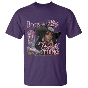 Melanin Cowgirl T Shirt Boots & Bling its a Cowgirl Thing Black Cowgirl Melanin TS02 Purple Print Your Wear