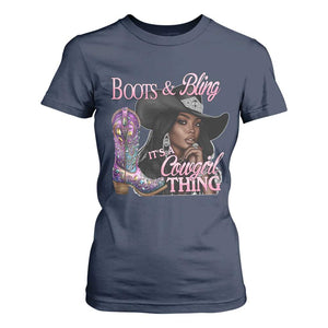Melanin Cowgirl T Shirt For Women Boots & Bling its a Cowgirl Thing Black Cowgirl Melanin TS02 Navy Print Your Wear
