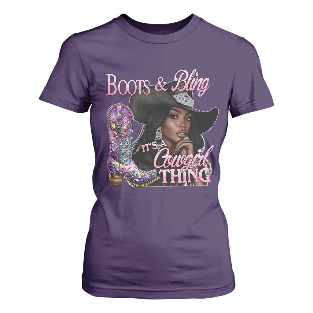 Melanin Cowgirl T Shirt For Women Boots & Bling its a Cowgirl Thing Black Cowgirl Melanin TS02 Purple Print Your Wear