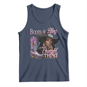 Melanin Cowgirl Tank Top Boots & Bling its a Cowgirl Thing Black Cowgirl Melanin TS02 Navy Print Your Wear