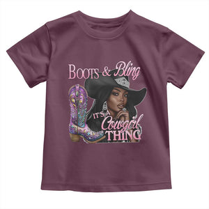 Melanin Cowgirl Toddler T Shirt Boots & Bling its a Cowgirl Thing Black Cowgirl Melanin TS02 Maroon Print Your Wear