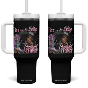 Melanin Cowgirl Tumbler With Handle Boots & Bling its a Cowgirl Thing Black Cowgirl Melanin TS02 One Size: 40 oz Black Print Your Wear