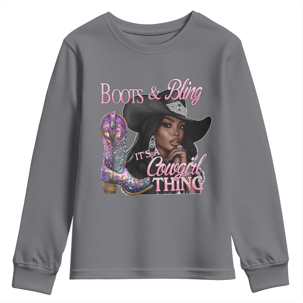 Melanin Cowgirl Youth Sweatshirt Boots & Bling its a Cowgirl Thing Black Cowgirl Melanin TS02 Charcoal Print Your Wear