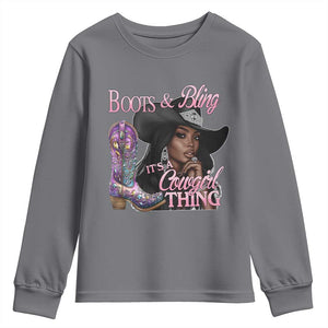 Melanin Cowgirl Youth Sweatshirt Boots & Bling its a Cowgirl Thing Black Cowgirl Melanin TS02 Charcoal Print Your Wear