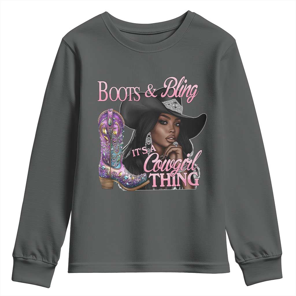 Melanin Cowgirl Youth Sweatshirt Boots & Bling its a Cowgirl Thing Black Cowgirl Melanin TS02 Dark Heather Print Your Wear