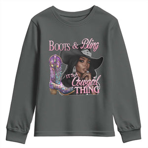 Melanin Cowgirl Youth Sweatshirt Boots & Bling its a Cowgirl Thing Black Cowgirl Melanin TS02 Dark Heather Print Your Wear
