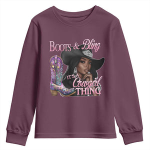 Melanin Cowgirl Youth Sweatshirt Boots & Bling its a Cowgirl Thing Black Cowgirl Melanin TS02 Maroon Print Your Wear