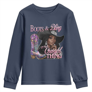Melanin Cowgirl Youth Sweatshirt Boots & Bling its a Cowgirl Thing Black Cowgirl Melanin TS02 Navy Print Your Wear