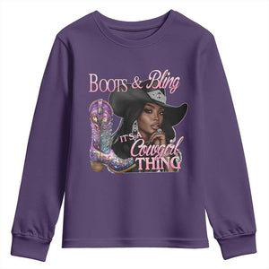 Melanin Cowgirl Youth Sweatshirt Boots & Bling its a Cowgirl Thing Black Cowgirl Melanin TS02 Purple Print Your Wear