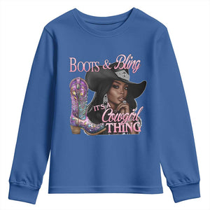 Melanin Cowgirl Youth Sweatshirt Boots & Bling its a Cowgirl Thing Black Cowgirl Melanin TS02 Royal Blue Print Your Wear
