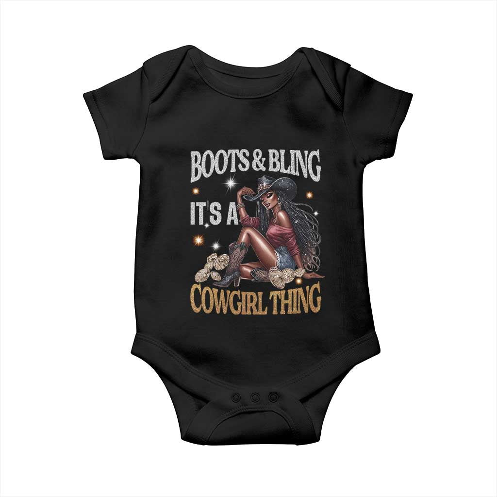 Melanin Cowgirl Baby Onesie Boots & Bling It's A Cowgirl Thing Black History TS02 Black Print Your Wear