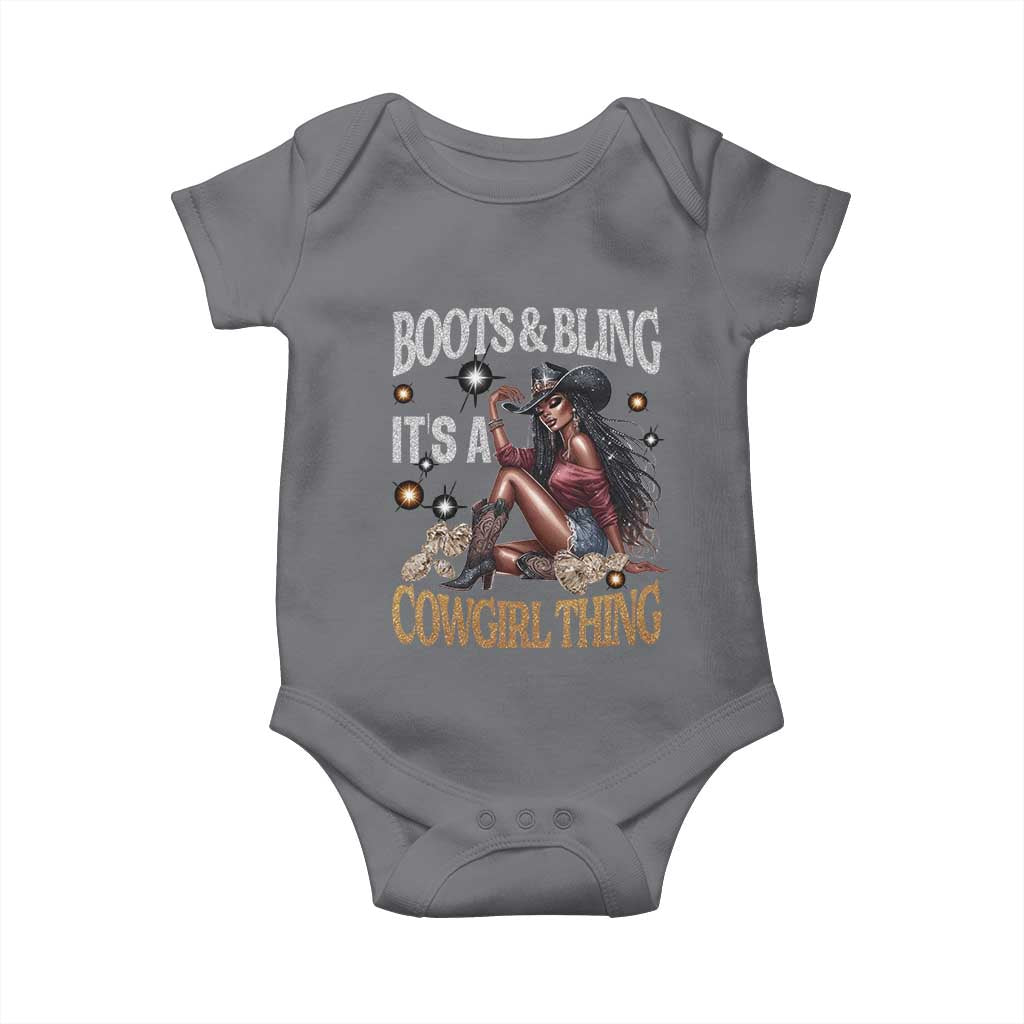 Melanin Cowgirl Baby Onesie Boots & Bling It's A Cowgirl Thing Black History TS02 Charcoal Print Your Wear