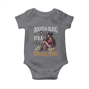 Melanin Cowgirl Baby Onesie Boots & Bling It's A Cowgirl Thing Black History TS02 Charcoal Print Your Wear