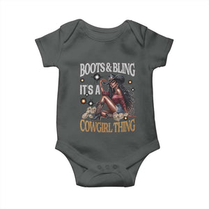 Melanin Cowgirl Baby Onesie Boots & Bling It's A Cowgirl Thing Black History TS02 Dark Heather Print Your Wear