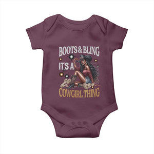 Melanin Cowgirl Baby Onesie Boots & Bling It's A Cowgirl Thing Black History TS02 Maroon Print Your Wear