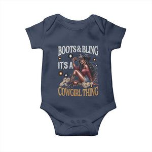 Melanin Cowgirl Baby Onesie Boots & Bling It's A Cowgirl Thing Black History TS02 Navy Print Your Wear