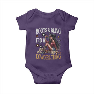 Melanin Cowgirl Baby Onesie Boots & Bling It's A Cowgirl Thing Black History TS02 Purple Print Your Wear