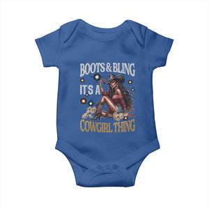 Melanin Cowgirl Baby Onesie Boots & Bling It's A Cowgirl Thing Black History TS02 Royal Blue Print Your Wear