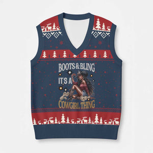 Melanin Cowgirl V-Neck Knit Sweater Vest Boots & Bling It's A Cowgirl Thing Black History TS02 Navy Red Print Your Wear