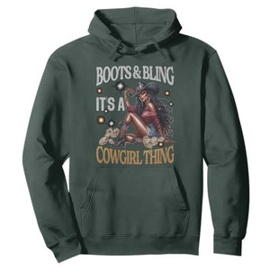 Melanin Cowgirl Hoodie Boots & Bling It's A Cowgirl Thing Black History TS02 Dark Forest Green Print Your Wear