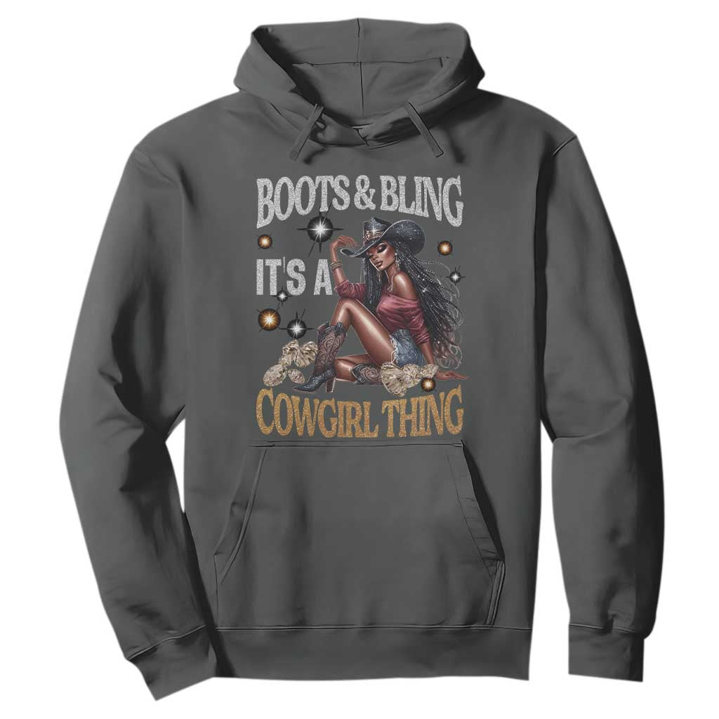 Melanin Cowgirl Hoodie Boots & Bling It's A Cowgirl Thing Black History TS02 Dark Heather Print Your Wear