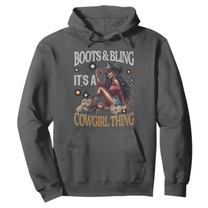 Melanin Cowgirl Hoodie Boots & Bling It's A Cowgirl Thing Black History TS02 Dark Heather Print Your Wear