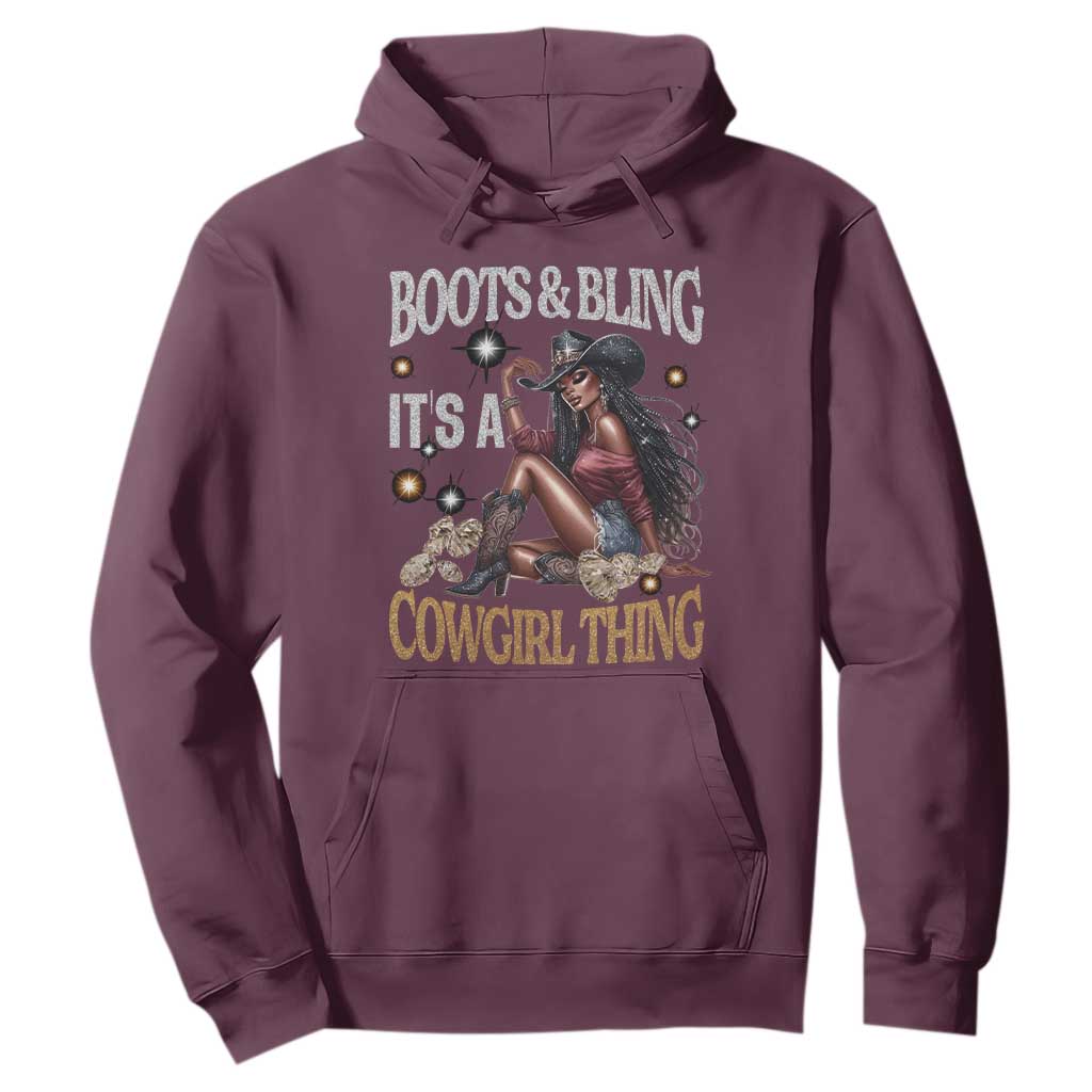 Melanin Cowgirl Hoodie Boots & Bling It's A Cowgirl Thing Black History TS02 Maroon Print Your Wear