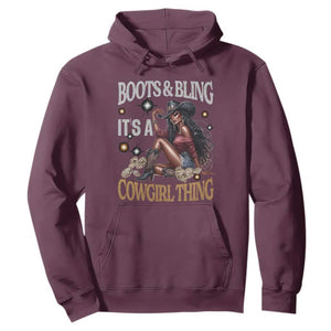Melanin Cowgirl Hoodie Boots & Bling It's A Cowgirl Thing Black History TS02 Maroon Print Your Wear