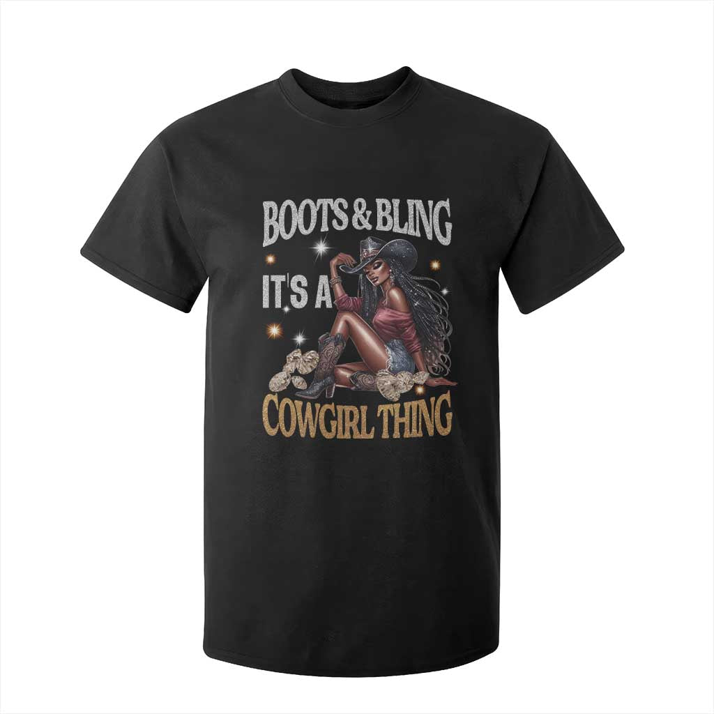 Melanin Cowgirl T Shirt For Kid Boots & Bling It's A Cowgirl Thing Black History TS02 Black Print Your Wear