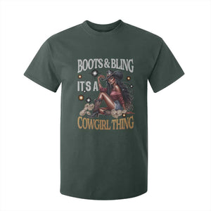 Melanin Cowgirl T Shirt For Kid Boots & Bling It's A Cowgirl Thing Black History TS02 Dark Forest Green Print Your Wear